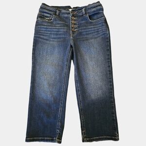 M Jeans By Maurices High Waist Button Fly Cropped Dark Wash Jeans Size 12